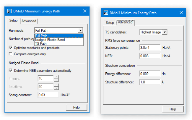 FlexTSを使用するMinimum Energy Pathタスクの設定が可能